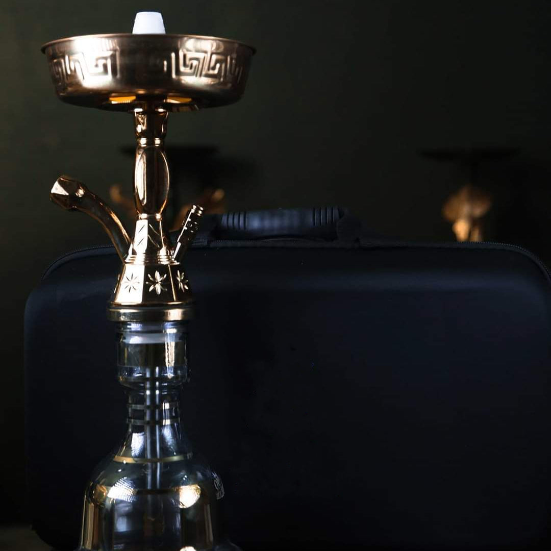 Gold Copper Shisha with Case (Travel Set) - أرجيله نحاس ذهبيه مع شنطة